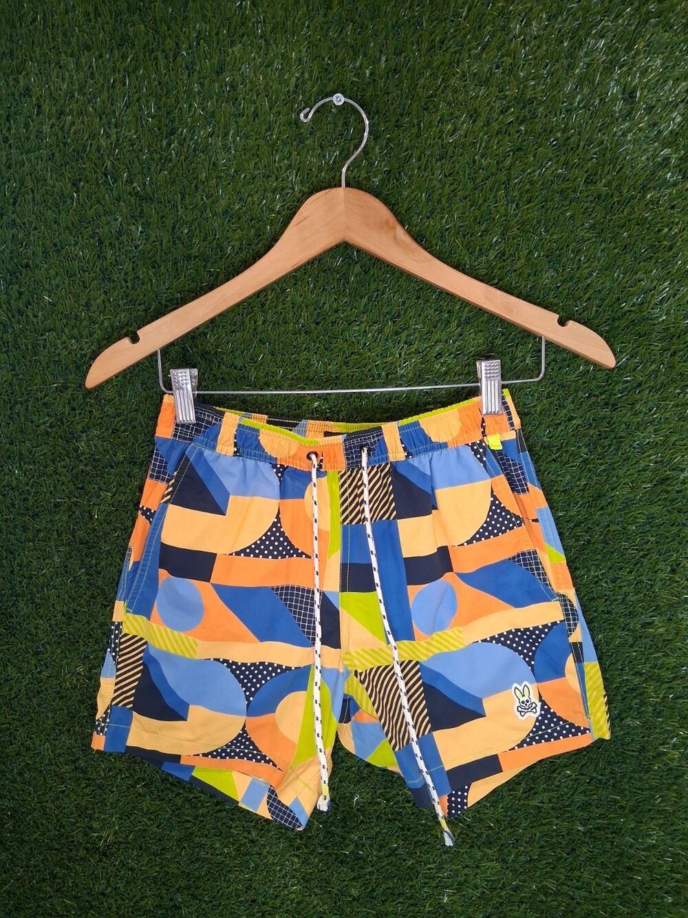 Psycho Bunny Men's XXS Henry Deco Swim Trunks Navy Multi - Read Description